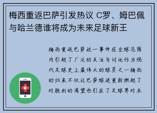 梅西重返巴萨引发热议 C罗、姆巴佩与哈兰德谁将成为未来足球新王